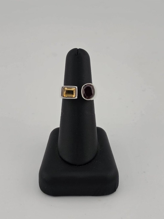 Other - Sterling Silver 925 Statement Ring – Yellow and Brown Gemstone Duo
